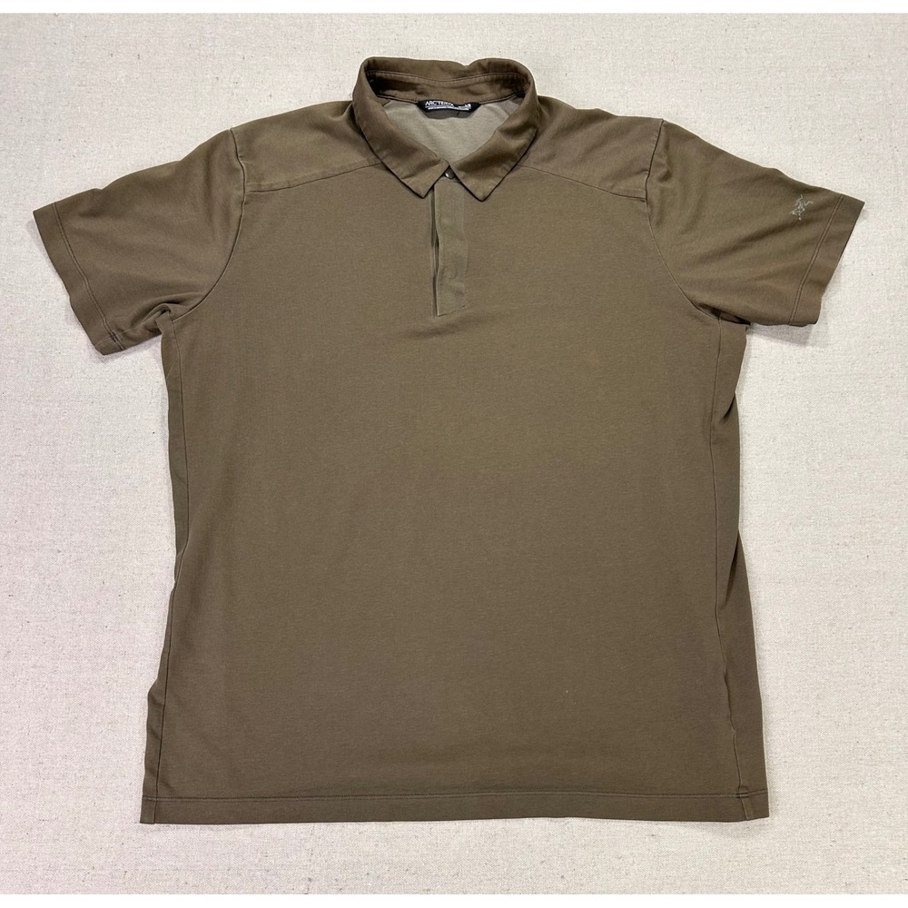 Arcteryx Eris Polo Mens Large Brown Short Sleeve Snap Placket Shirt 25216